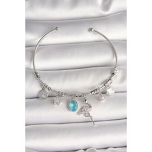 Pirinç Gümüş Renk Sallantı Zirkon Taşlı Filaminga Figür Charm Kadın Bileklik - TJ-BB6903