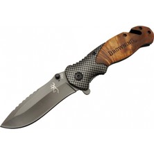 Browning X50 Kahverengi Kamp Çakısı 20,5cm Yarı Otomatik Ahşap Sap Cam Kırma ve Ip Kesme Aparatlı