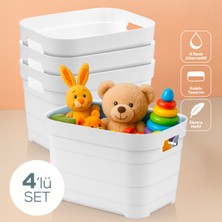 Vienev Ev Gereçleri 4'lü 5 Litre Saklama Kutusu Beyaz Düz Desenli Ergonomik Kulplu Tasarım