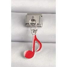 316L Çelik Gümüş Renk Kırmızı Müzik Nota Model Nomination Charm