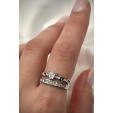 Leo'Stone Vıp %100 Ithal Yüksek Kalp Taşlı 2'li Yarım Tur Model Ayarlanabilir Kadın Çelik Yüzük