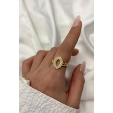 Leo'Stone Yeni Sezon Elips Tasarım Full Zirkon Taşlı Kolları Zincir Model Ayarlanabilir Kadın Çelik Yüzük