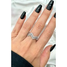 Leo'Stone Özel Seri Çift Görünüm Zikzak Model Zirkon Taşlı Ayarlanabilir Kadın Tasarım Çelik Yüzük