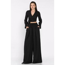 Kruvaze Yaka Bel Bağcıklı Bluz Pantolon Ikili Takım P-00017492