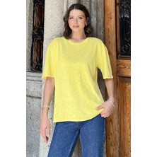 Kadın Bisiklet Yaka Oversize Tişört P-00017495