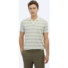 Gri Çizgili Polo Yaka Pamuk Karışımlı T-Shirt
