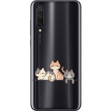 Dali Design Xiaomi Mi 9 Lite Uyumlu Şeffaf Kılıf Kedişler 4 Tasarımlı