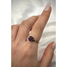 Leo'Stone Vintage Seri Ayarlanabilir Paslanmaz Kararmaz Yüksek Oval Tasarım Ametist Doğal Taş Bronz Yüzük