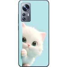 Dali Design Xiaomi Mi 12 Uyumlu Şeffaf Kılıf 2 Peluş Kedi Tasarımlı