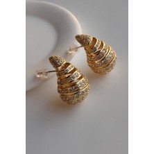 Exclusive Seri Zirkon Taşlı Gold Renk Model Kararma Yapmayan Kadın Şık Küpe
