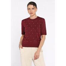 Kendinden Desenli Taşlı Kadın Bluz P-00011142