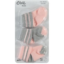 Civil Baby Kız Bebek 3'lü Çorap Set 0-24 Ay Pembe