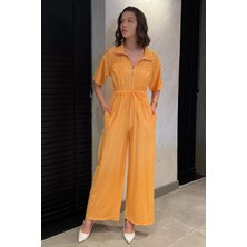 Yarım Fermuarlı Bel Lastikli Kısa Kol Tulum P-00017335