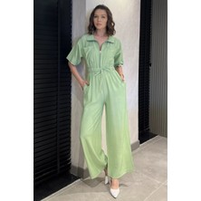Yarım Fermuarlı Bel Lastikli Kısa Kol Tulum P-00017335