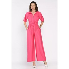 Yarım Fermuarlı Bel Lastikli Kısa Kol Tulum P-00017335