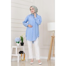 Göğüsü Taş Detaylı Oversize Tunik-Bebe Mavi