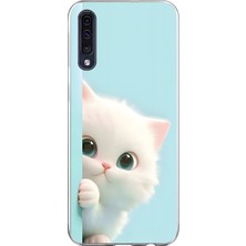 Dali Design Samsung Galaxy A70 Uyumlu Şeffaf Kılıf 2 Peluş Kedi Tasarımlı