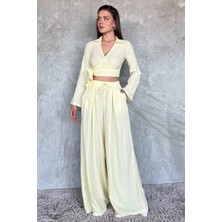 Kruvaze Yaka Bel Bağcıklı Bluz Pantolon Ikili Takım P-00017492