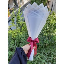 Buket Dünyası 20 Li LED Işıklı Kenar Süslemeli Solmayan Gül Buketi Bordo Gül Dışı Beyaz