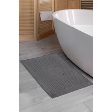 Homedius Banyo Çiçekli Pamuklu Ayak Havlusu 50X70CM Antrasit 2'li