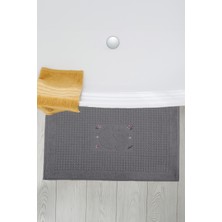 Homedius Banyo Çiçekli Pamuklu Ayak Havlusu 50X70CM Antrasit 2'li