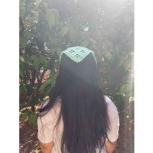 Örgü Bandana, El Örgüsü Desenli Üçgen Bandana, Yazlık Bandana