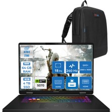 MSI Msı Crosshaır 18 Hx Aı A2XWGKG-032XTR Intel Core Ultra 9-275HX Aı 64GB 4tb SSD 8GB/RTX5070 Gddr7 115W 18"2.5k (2560 x 1600, Wqxga) 240Hz  Freedos Taşınabilir Bilgisayar W032XTRF31+ZETTAÇANTA