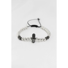 Füme Gümüş Renk Çelik Zirkon Objeli Asansörlü Bileklik