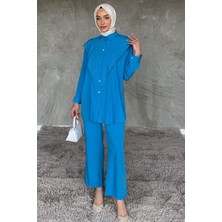 Önü Katlamalı Taşlı Tesettür Tunik Pantolon Ikili Takım P-00017624