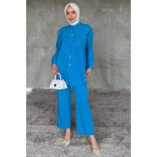 Önü Katlamalı Taşlı Tesettür Tunik Pantolon Ikili Takım P-00017624