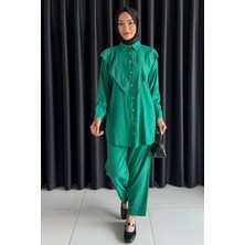 Önü Katlamalı Taşlı Tesettür Tunik Pantolon Ikili Takım P-00017624