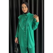 Önü Katlamalı Taşlı Tesettür Tunik Pantolon Ikili Takım P-00017624