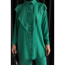 Önü Katlamalı Taşlı Tesettür Tunik Pantolon Ikili Takım P-00017624