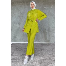 Cep Nakışlı Bel Bağcıklı Tesettür Tunik Pantolon Ikili Takım P-00017627