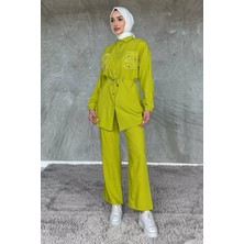 Cep Nakışlı Bel Bağcıklı Tesettür Tunik Pantolon Ikili Takım P-00017627