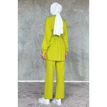 Cep Nakışlı Bel Bağcıklı Tesettür Tunik Pantolon Ikili Takım P-00017627