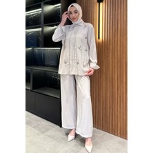 Kadın Boncuk Işlemeli Tesettür Gömlek Pantolon Ikili Takım P-00017337