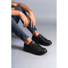 ET155 Warrior Bağcıklı ve Fermuarlı Cilt Erkek Günlük Sneaker Ayakkabı St - Siyah