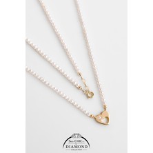 Diamond Collection 14 K Sarı Altın 0.03 Karat Pırlanta Doğal Inci Kolye