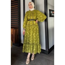 Işlemeli ve Astarlı Tesettür Şifon Elbise P-00017276