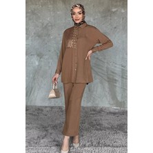 Dantelli Taşlı Tesettür Tunik Pantolon Ikili Takım P-00017622