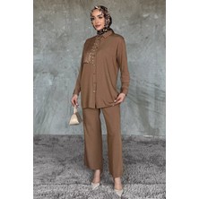 Dantelli Taşlı Tesettür Tunik Pantolon Ikili Takım P-00017622