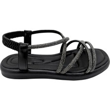 Velourae - Kadın Taşlı Sandalet - Siyah - 39