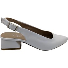 Zenestra - Kadın Blok Topuklu Önü Sivri Arkası Açık Ayakkabı - Beyaz - 36