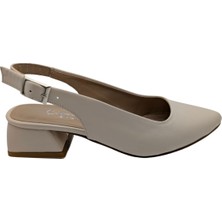 Zenestra - Kadın Blok Topuklu Önü Sivri Arkası Açık Ayakkabı - Bej - 38