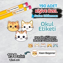 Okul Etiketi Isme Özel Kalem Defter Etiketi (Sevimli Kediler) -190 Adet