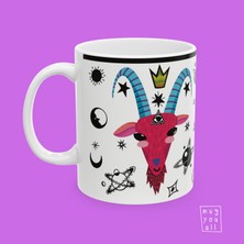 Oğlak Burcu Capricorn Astroloji Temalı Özel Çizim Tasarım Hediyelik Porselen Kahve Kupası