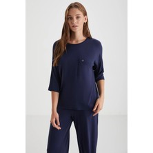 Lacivert Kadın Takım Esnek Viskon Ev Giyim C1T1N19