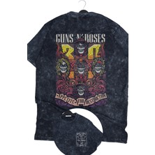 Fuddy Moda Unisex Guns N Roses Sırt Baskılı Yıkamalı Tişört, Oversize Rock-Metal Baskılı Vintage T-Shirt