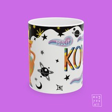 Kova Burcu Aquarius Astroloji Temalı Özel Çizim Tasarım Hediyelik Porselen Kahve Kupası